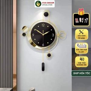 Đồng hồ treo tường trang trí quả lắc BẮC ÂU kim trôi tráng gương Lianzhang JJT, VIVA DECOR V2173