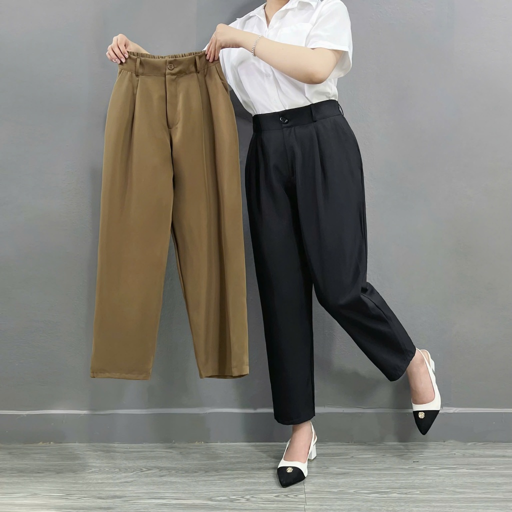 Quần Dài Kiểu Lưng Cao Bigsize Nữ 60-95kg,Quần Dài Baggy Vải Mango Mềm Mát Thoải Mái Q556
