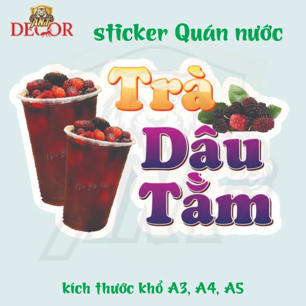 Decal Dán Trà Dâu – Nhãn Dán Trang Trí Xe Nước Giải Khát – Dễ Dán, Bền Đẹp, Chống Nước