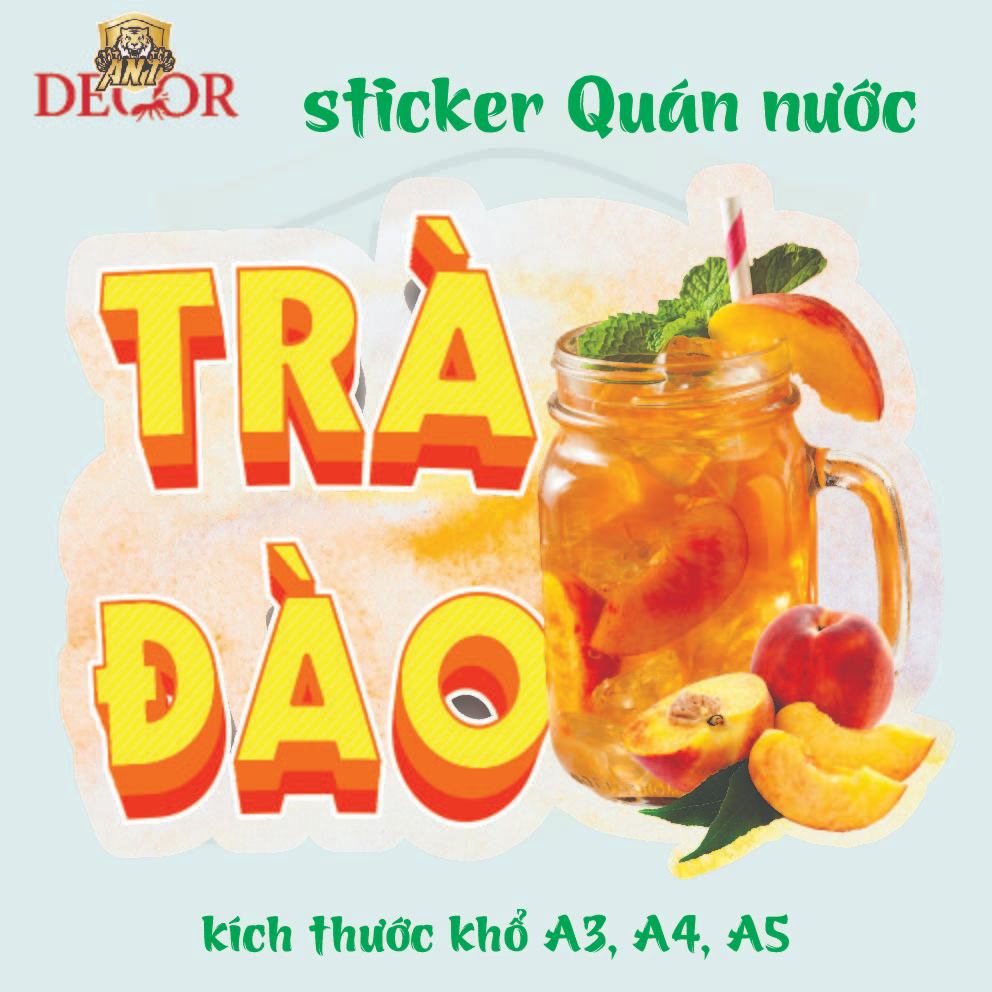 Decal Dán Trà Đào – Nhãn Dán Trang Trí Xe Nước Giải Khát – Dễ Dán, Bền Đẹp, Chống Nước