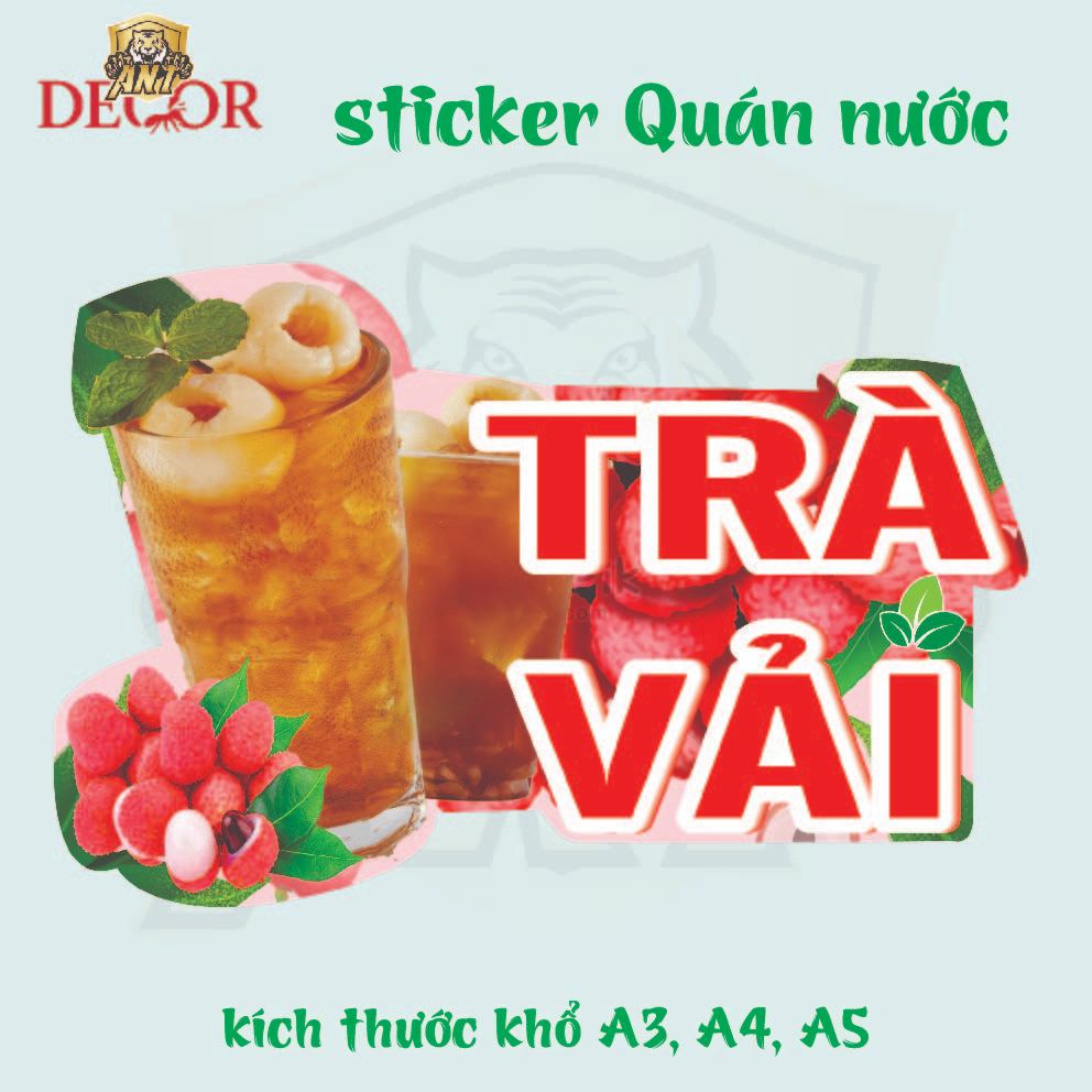 Decal Dán Trà Vải – Nhãn Dán Trang Trí Xe Nước Giải Khát – Dễ Dán, Bền Đẹp, Chống Nước