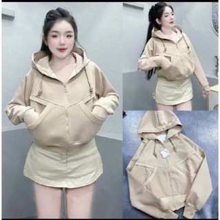Áo khoác nữ túi đắp,dây kéo cổ cao,nón to,bo tay có xỏ ngón,túi trong thời trang cá tính chống nắng tốt
