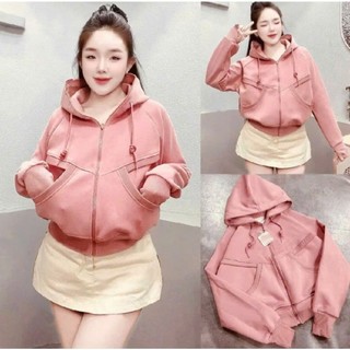 Áo khoác nữ túi đắp,dây kéo cổ cao,nón to,bo tay có xỏ ngón,túi trong thời trang cá tính chống nắng tốt