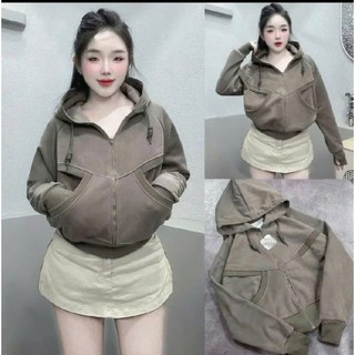Áo khoác nữ túi đắp,dây kéo cổ cao,nón to,bo tay có xỏ ngón,túi trong thời trang cá tính chống nắng tốt