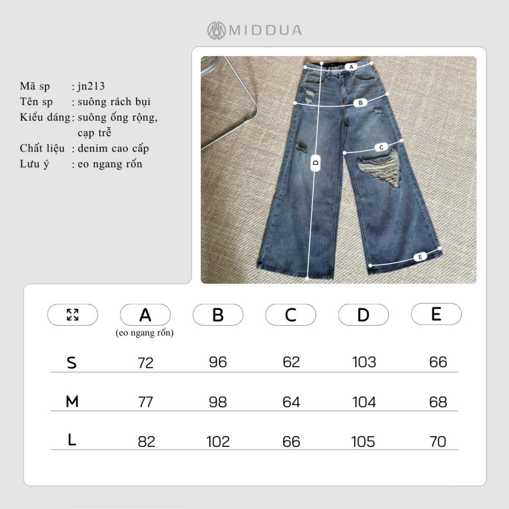 [MIDDUA] - JN213 - JN214 Quần Jean Ống Suông Rách - Trơn Bụi