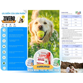 Hộp 1 Viên nhai vị thịt cho chó trị ve, bọ chét, ghẻ, nấm da ký sinh trùng ZIVEBO PUPPY TAB VbPharma