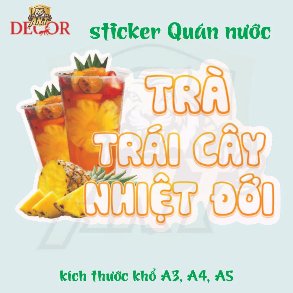 Decal TRÀ TRÁI CÂY, Nhãn Dán Trang Trí Quầy, Xe Nước – Chống Nước, Dễ Dán, Màu Sắc Bắt Mắt, Bền Màu
