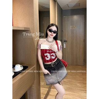 QCL1 5144 Áo trễ vai số 33 kẻ sọc siêu chất(Freesize)