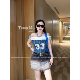 QCL1 5144 Áo trễ vai số 33 kẻ sọc siêu chất(Freesize)