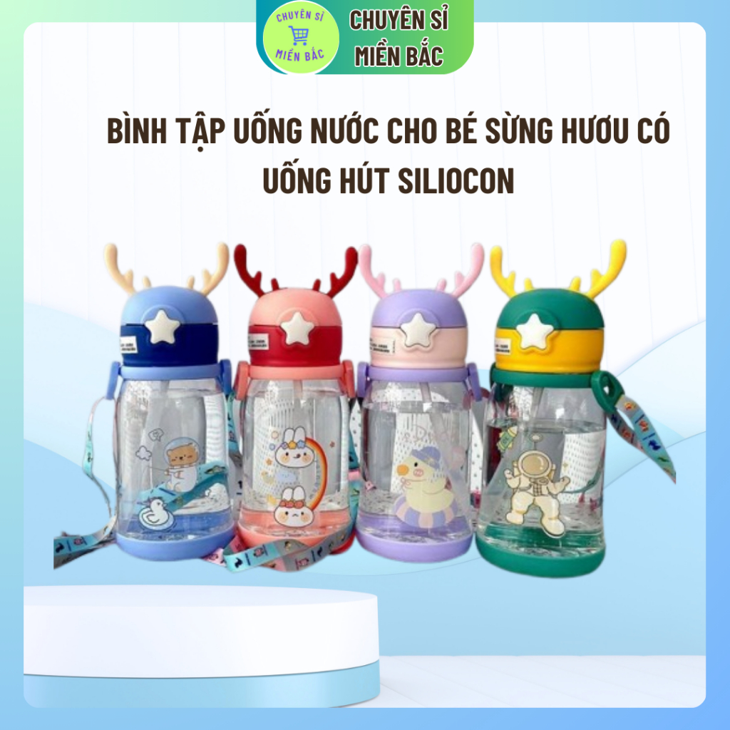 Bình tập uống nước cho bé sừng hươu có uống hút siliocon