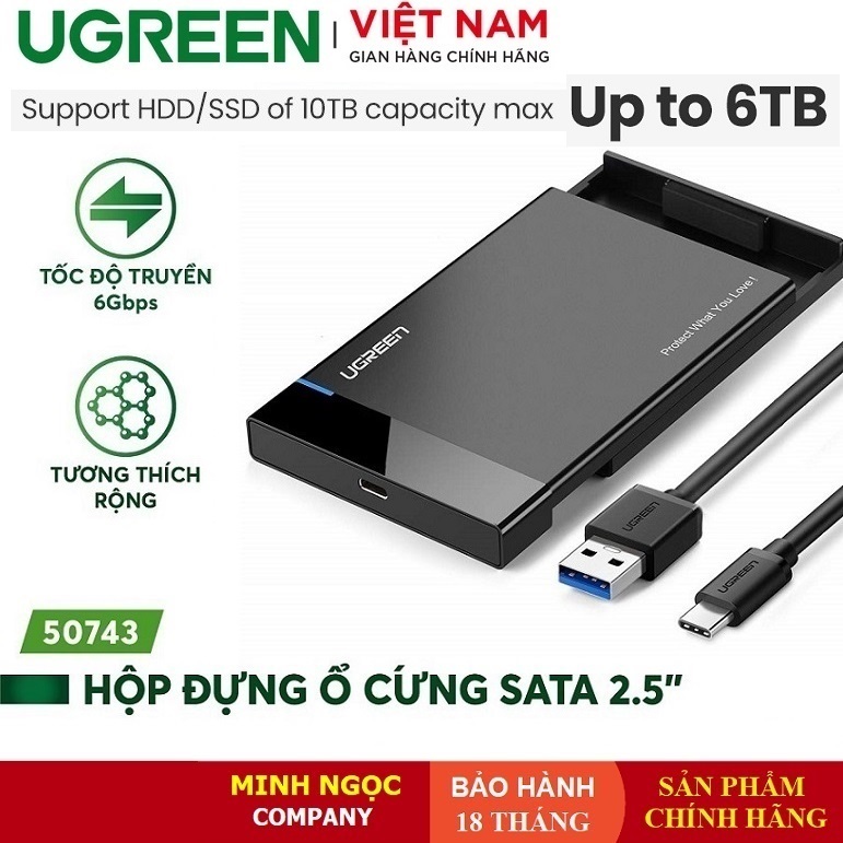 HDD Box Hộp đọc ổ cứng 2.5 inch SSD/HDD hỗ trợ 6TB, chuẩn SATA Ugreen ...