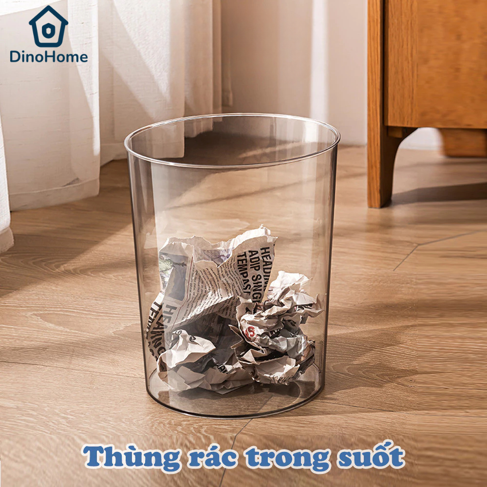 Thùng đựng rác trong suốt DINO đơn giản sang trọng đa năng cắm hoa, đựng đồ nhựa PET độ cứng tốt