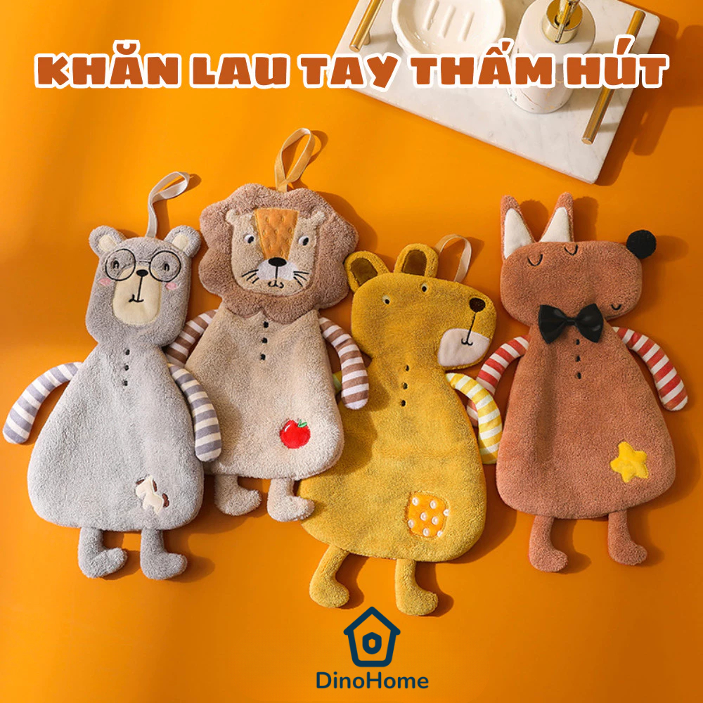 Khăn lau tay nhà bếp phòng tắm hình động vật dễ thương chất liệu nhung lông cừu san hô siêu thấm hút