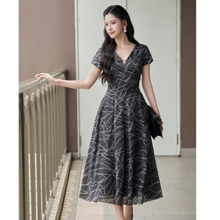 Váy Đầm Nữ Dáng Xoè Dài Đầm Công Sở Thanh Lịch Đi Làm Đi Tiệc LAMER L63L25H022