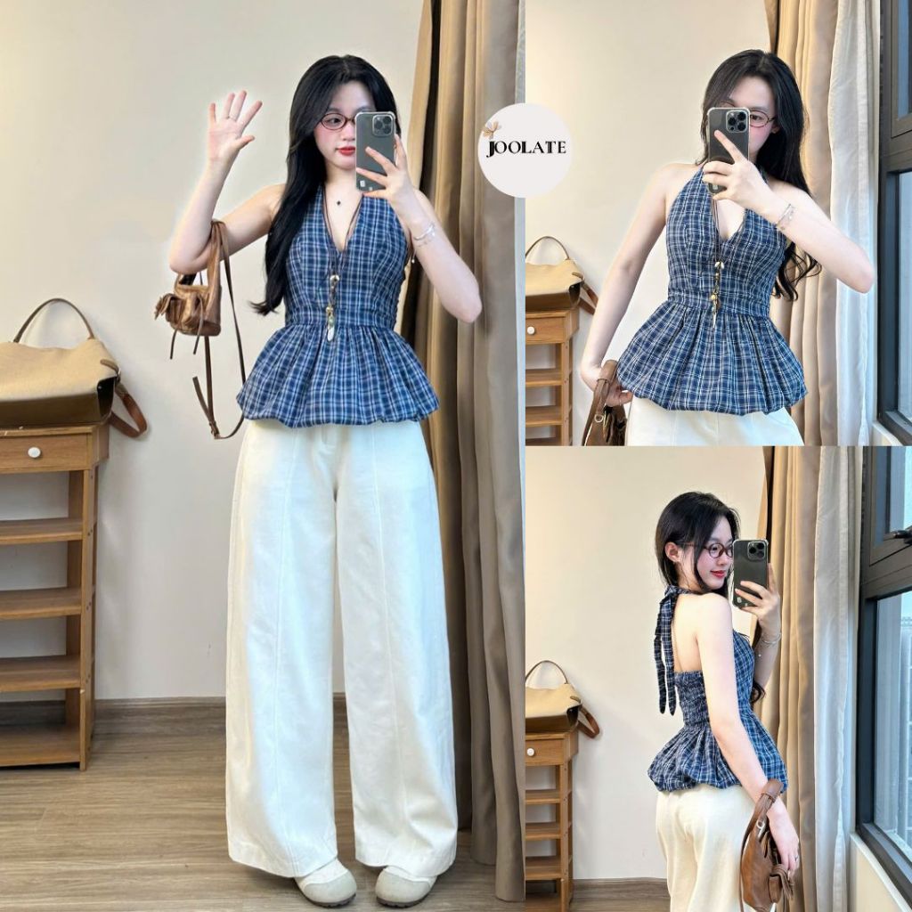 Áo Yếm Cup Ngực Đi Biển - Áo Bí Cúp Ngực Dáng Xoè Chất Gió Sần Đi Biển Đi Chơi Joolate