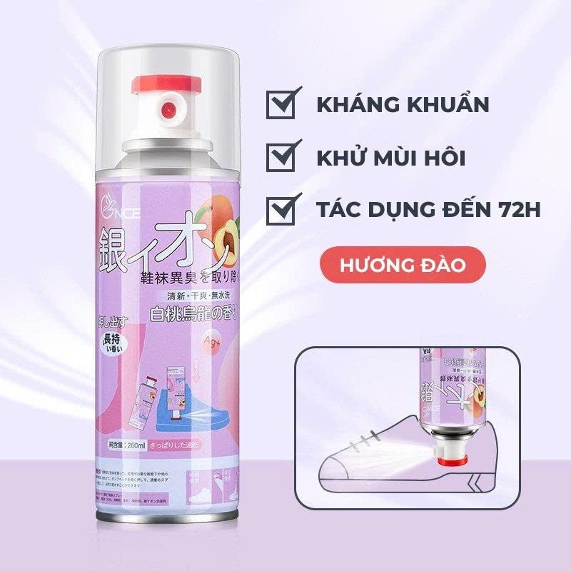 Chai Xịt Khử Mùi Giày Dép NANO Bạc Kháng Khuẩn, Khử Mùi Hôi Dung Tích 260ml