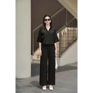 Áo Kiểu Nữ LAMER FASHION Dáng Sơ Mi Croptop Công Sở Cổ V Cánh Dơi Tơ Lụa Mềm Mát O61B25H010