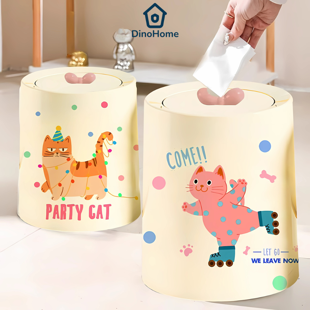 Thùng Rác 2 Lớp Có Nắp Lật Đậy Kín, Thùng Đựng Rác Hình Mèo Dễ Thương Cỡ Lớn Dung Tích 11L