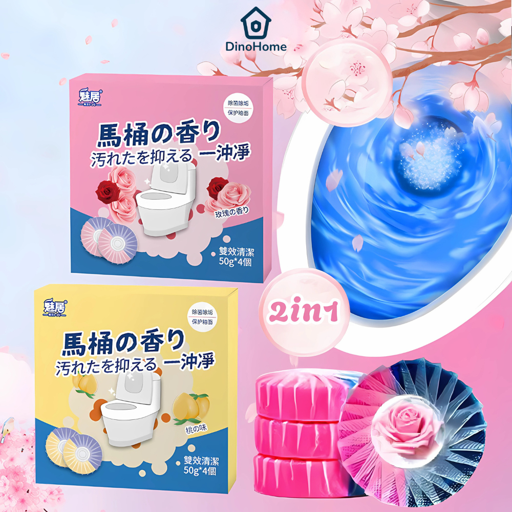 Viên Thả Bồn Cầu 2in1 Công Nghệ Kép, Viên Tẩy Bồn Cầu Sạch Mảng Bám Hương Thơm Dịu Nhẹ Khử Mùi Hôi DINOHOME