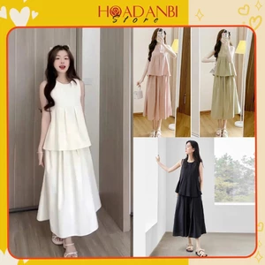 Set áo xếp ly mix chân váy dáng dài dễ thương, Set Đồ Nữ Dành Cho Mùa Hè