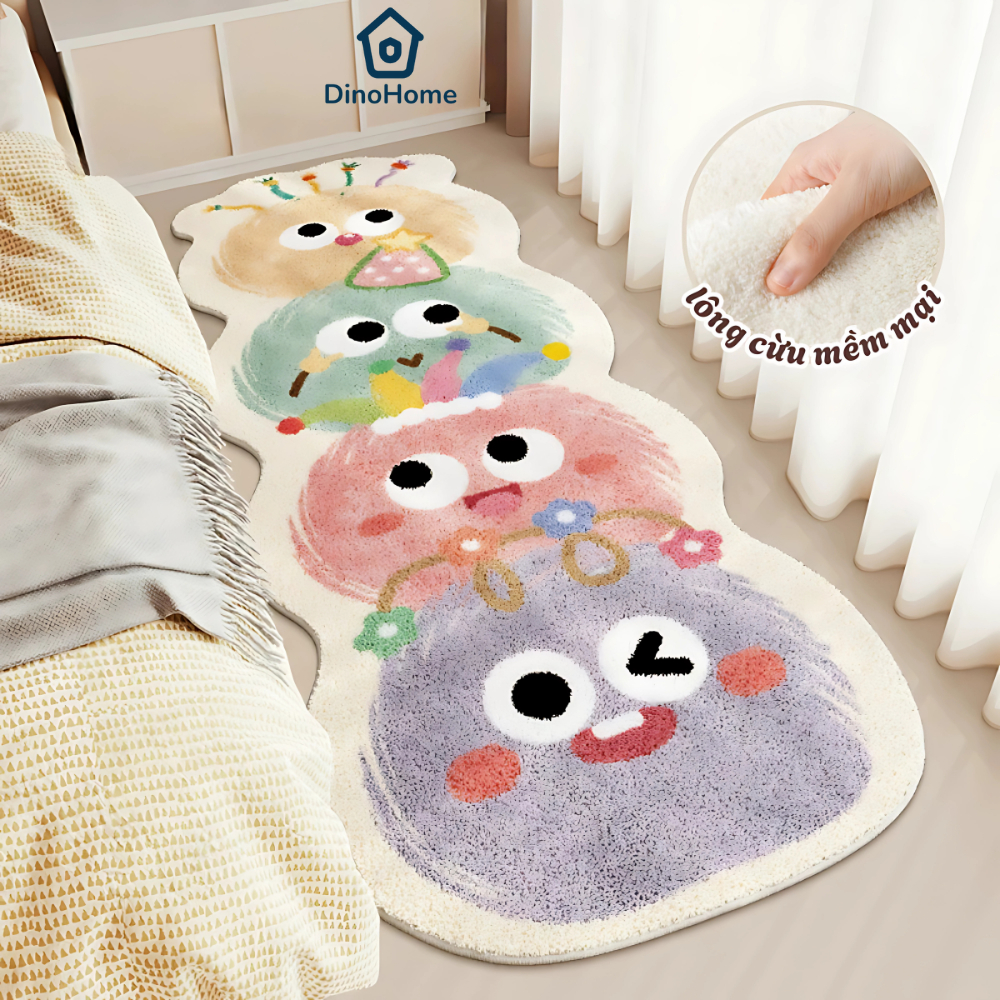 Thảm Trải Sàn Cashmere Lông Cừu Mềm Mại, Thảm Dài Chùi Chân Hoạt Hình Thấm Hút Decor Phòng Ngủ