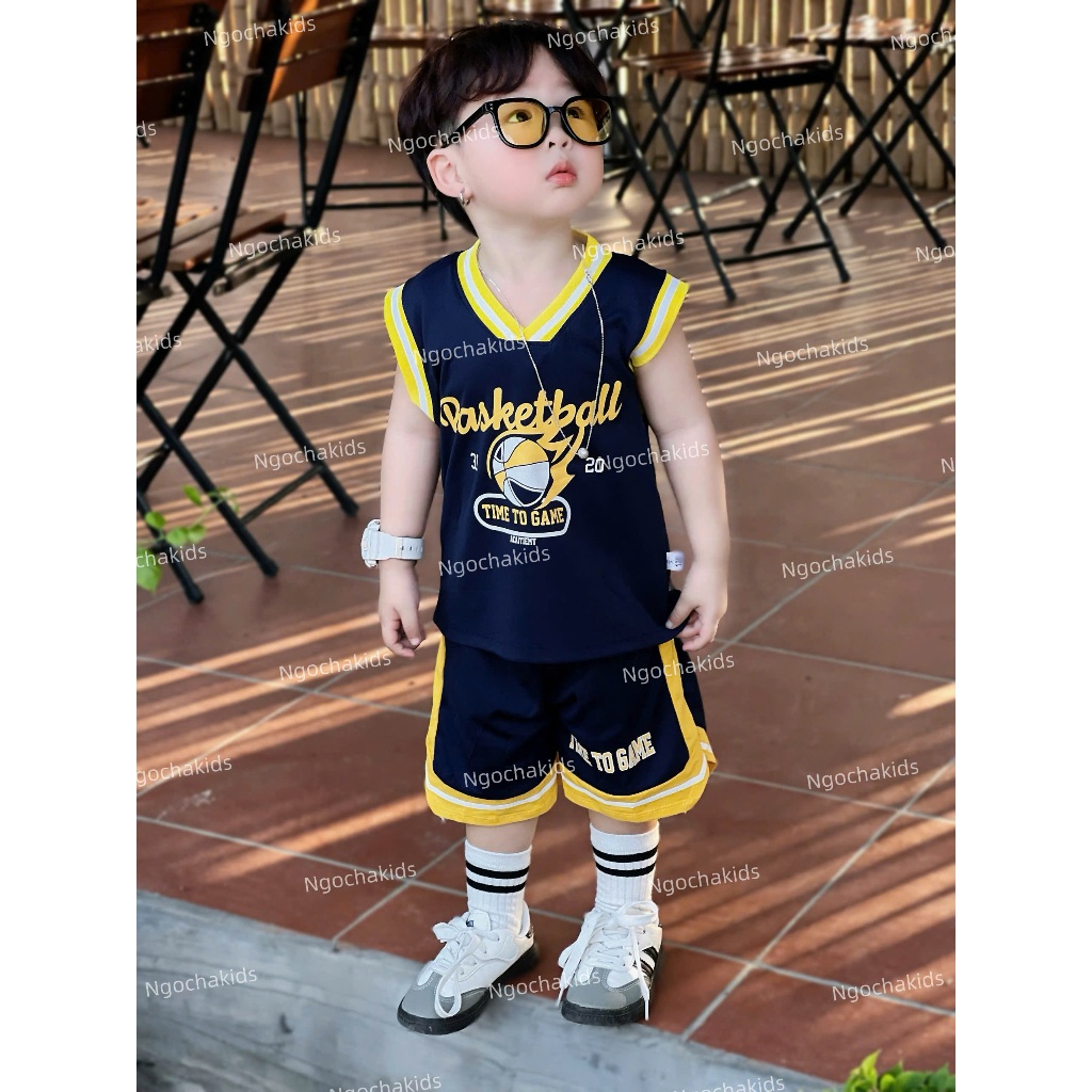 Bộ quần áo 3 lỗ số thể thao BÓNG RỔ chất vải thông hơi thoáng mát, co giãn mềm mại cho bé mặc nhà, đi chơi size 8-24KG