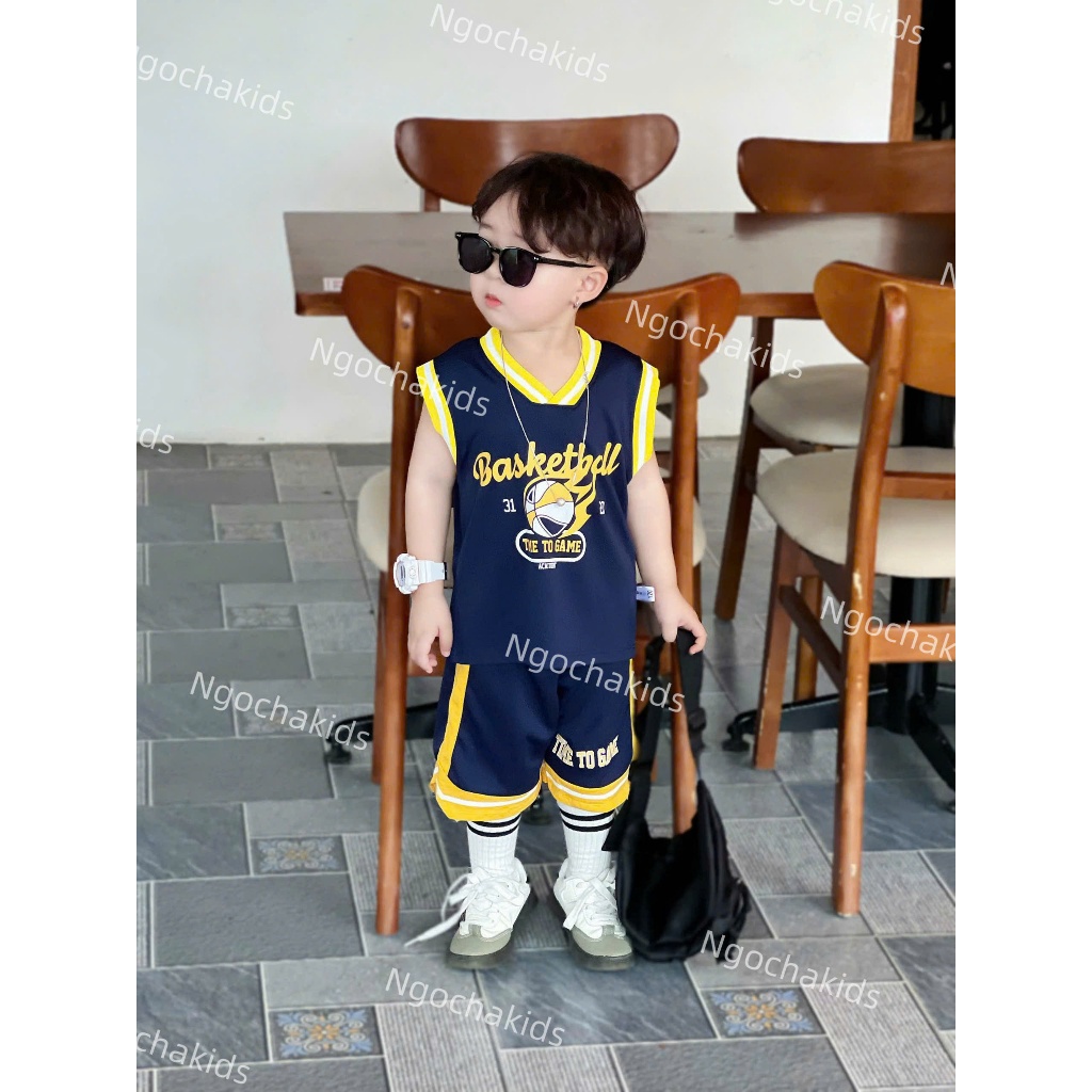 Bộ quần áo 3 lỗ số thể thao BÓNG RỔ chất vải thông hơi thoáng mát, co giãn mềm mại cho bé mặc nhà, đi chơi size 8-24KG