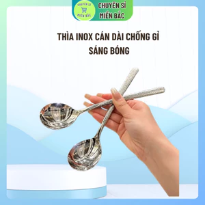 Thìa inox cán dài chống gỉ sáng bóng, muỗng inox ăn súp đầu tròn thiết kế sang trọng hiện đại