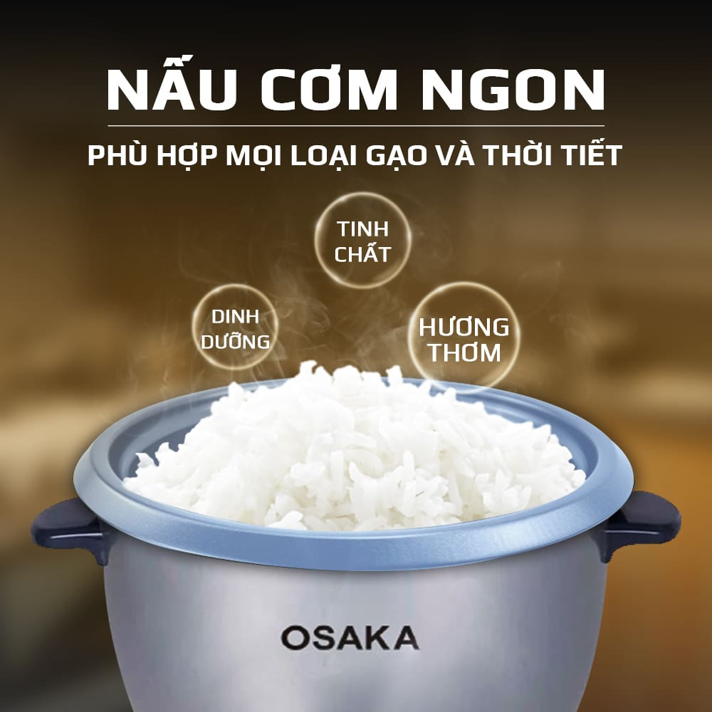 Nồi Cơm Điện Nắp Rời OSAKA RC-220R – Dung Tích 2.2L – Lòng Chống Dính – Nắp Inox 304 – Dễ Vệ Sinh
