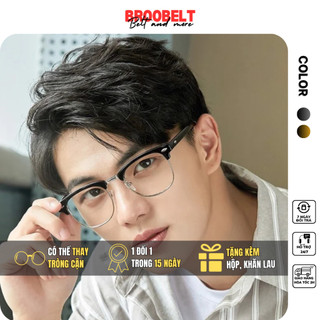 Gọng kính cận nam nữ mắt không độ Broobelt unisex nửa gọng trên bản đẹp trang nhã kèm hộp đựng GK19