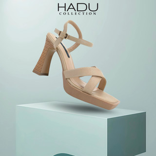 Giày Sandal Gót Vuông 9P Đế Đúp Quai Chéo HADU M962 Da PU Vân Cát Đế TPR Chống Trơn Bảo Hành 12T