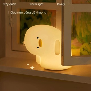 Đèn ngủ vịt vàng nghiêng đầu đèn ngủ để bàn Why Duck silicon cảm biến sạc USB