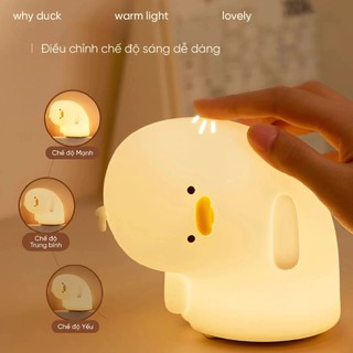 Đèn ngủ vịt vàng nghiêng đầu đèn ngủ để bàn Why Duck silicon cảm biến sạc USB