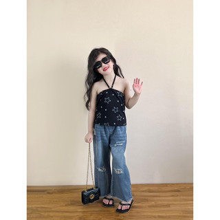 order quảng châu-áo yếm sexy phối quần jeans xuông rách cho bé