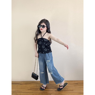 order quảng châu-áo yếm sexy phối quần jeans xuông rách cho bé