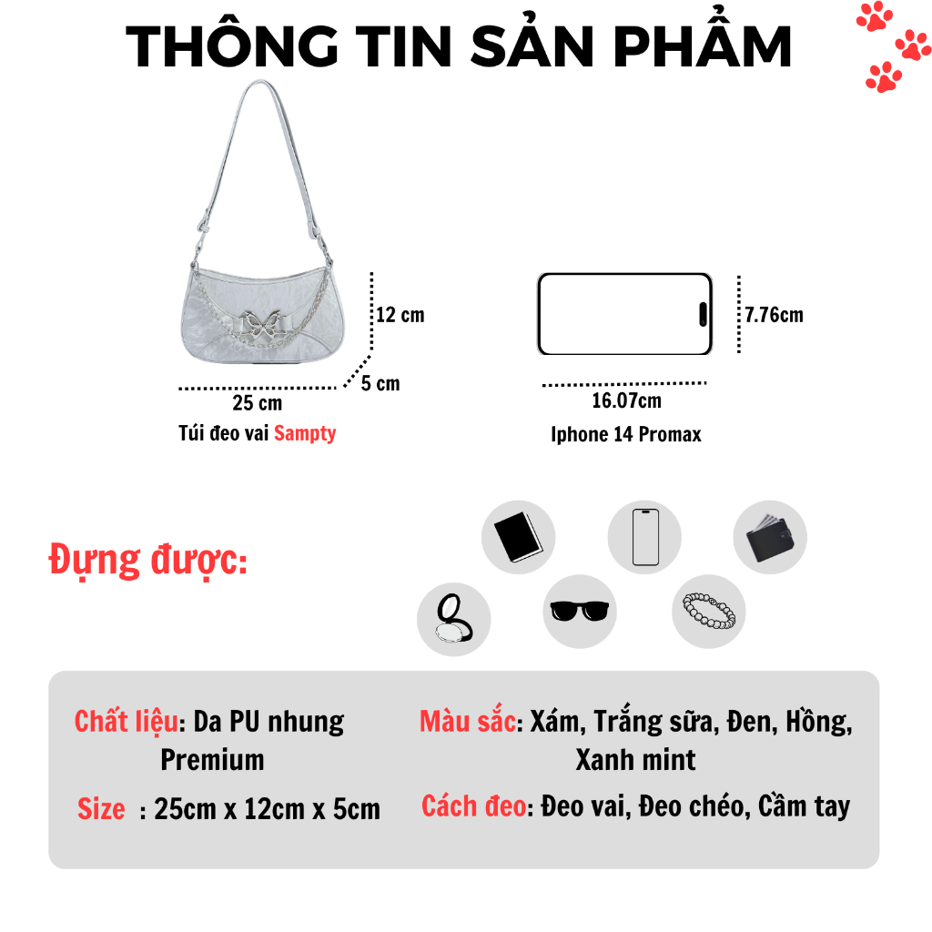 Túi Đeo Vai 𝐒𝐚𝐦𝐩𝐭𝐲 Nữ Phụ Kiện Cánh Bướm Phong Cách Hàn Quốc Nhiều Màu Sắc