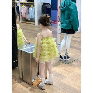 SẴN quần 120-order quảng châu-áo vàng xoè tầng 2 dây ngắn, quần trắng short cho bé