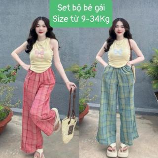 S131-[XẢ KHO] Set áo in nơ phối quần suông ống rộng size từ 9-34Kg