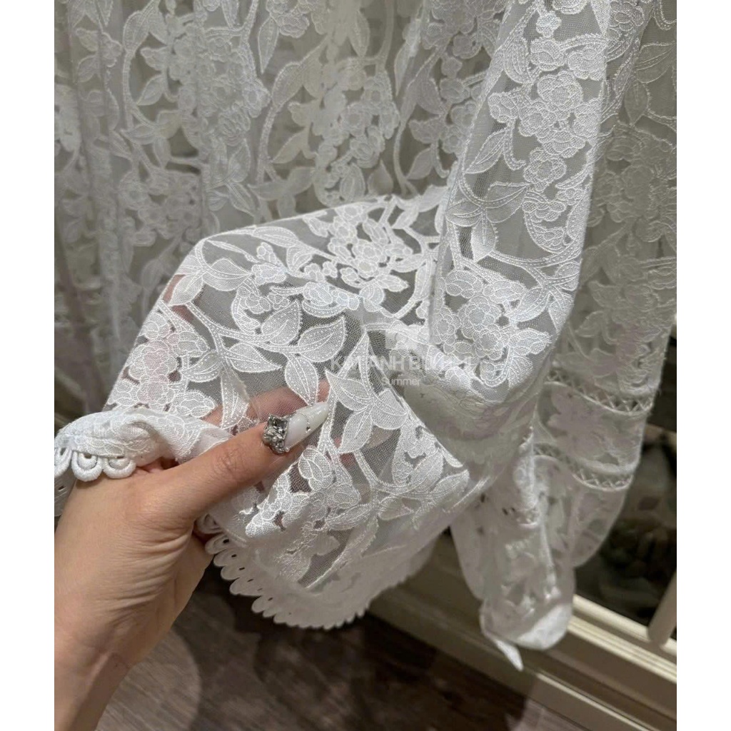 Set Bộ Ren Hoa Nữ Áo Sơ Mi Tay Bồng Kèm Quần, Sét Đồ Bộ Đi Biển Đi Cafe Sang Chảnh Dáng Tiểu Thư - CHAMIE STUDIO