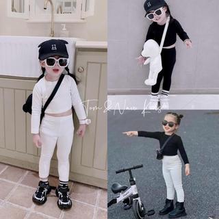 S111-[BÉ DƯỚI 1M3] Set áo croptop phối quần leggin dài bé gái vải Zip cotton siêu cưng -  Size 6-30Kg