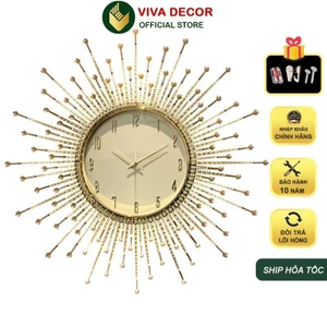 Đồng Hồ Treo Tường Trang Trí Hợp Kim Đính Ngọc , Khảm Đá Pha Lê Bắc Ậu Cao Cấp VIVA DECOR V21004