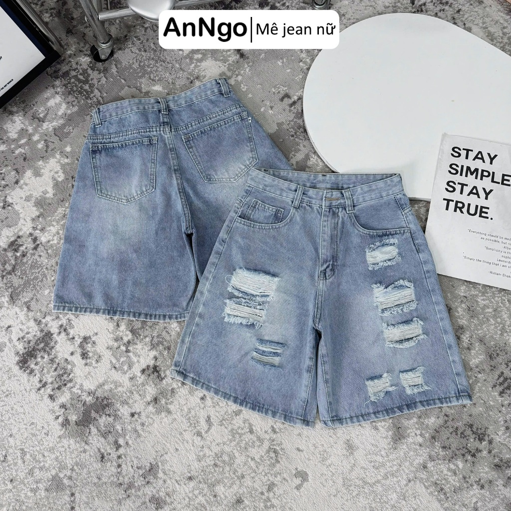 (Có big size) Quần jean ngố nữ rách ống rộng, chất jean denim không giãn dày dặn, cực xinh Anngo - AT473