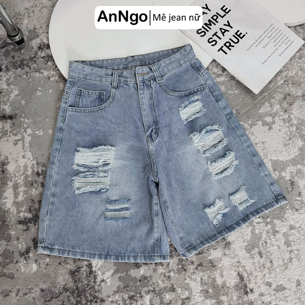 (Có big size) Quần jean ngố nữ rách ống rộng, chất jean denim không giãn dày dặn, cực xinh Anngo - AT473
