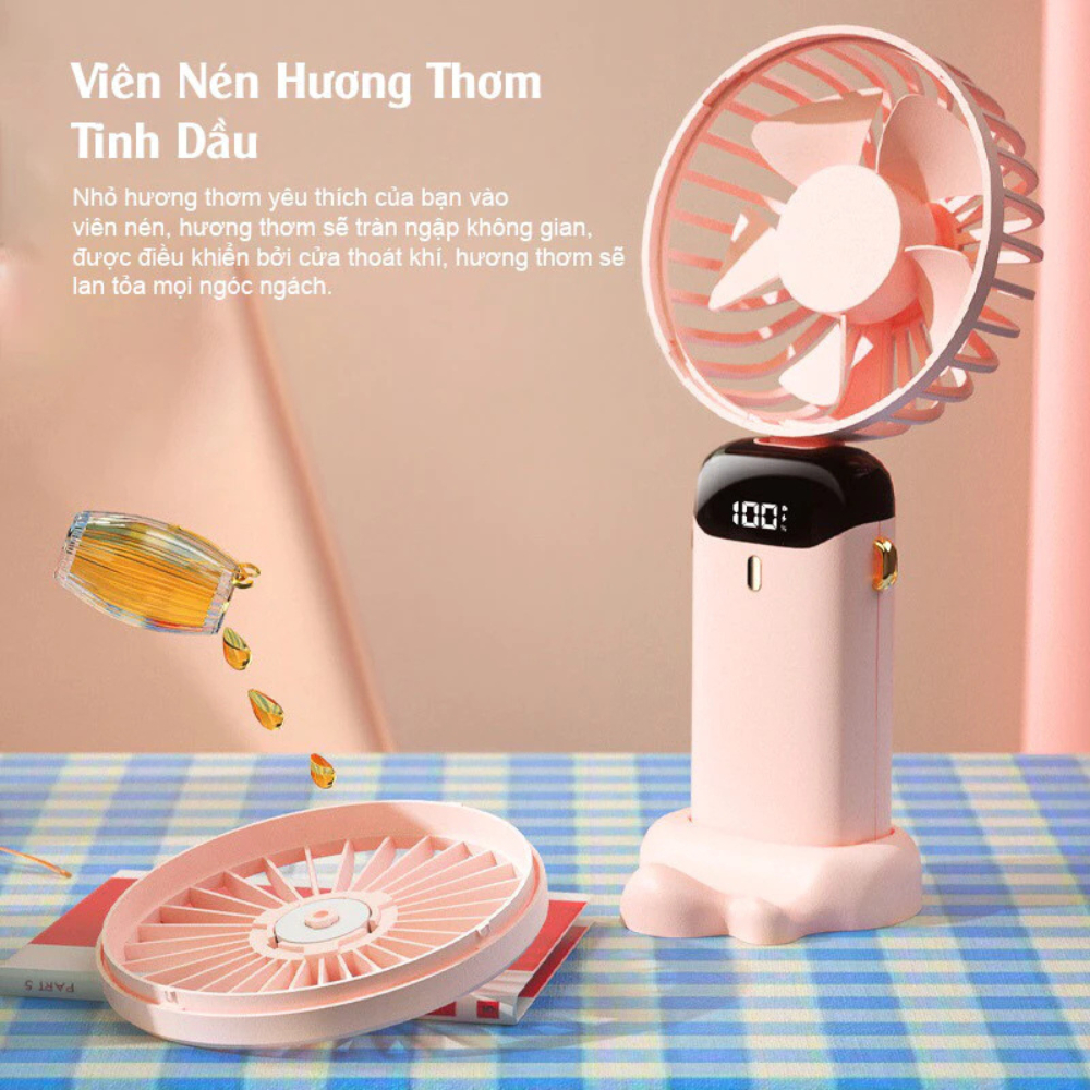 Quạt cầm tay mini gấp gọn 5 cấp độ Didooglt sạc pin tiện dụng, tích điện nhỏ gọn, dễ mang đi