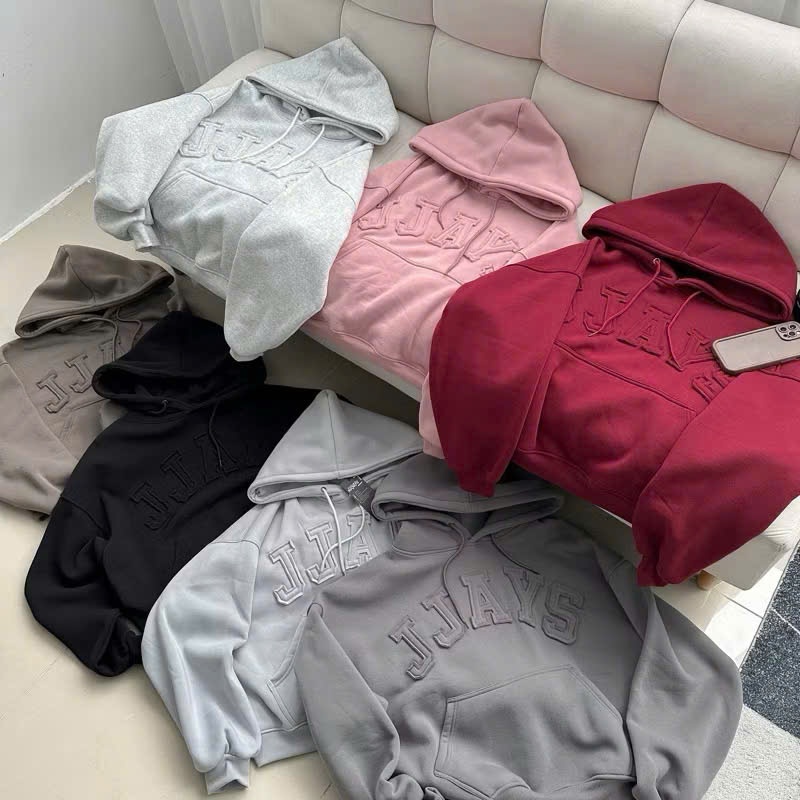 HOODIE BOXY Áo khoác hoodie thêu đắp vải JJAYS form rộng mũ to nam nữ unisex SIZE 35-80KG SSL