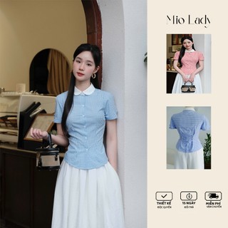 Áo sơ mi caro nữ chất poplin, cổ sen dáng ôm nhẹ tôn dáng nhẹ nhàng thanh lịch - Mio Lady AO008