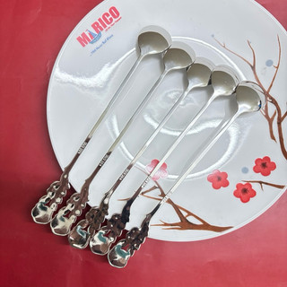 Thìa Hoa Hồng Inox 304 Trắng Bạc-Muỗng Dài 20cm Sinh Tố Cà Phê Trà Đào