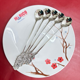 Thìa Hoa Hồng Inox 304 Trắng Bạc-Muỗng Dài 20cm Sinh Tố Cà Phê Trà Đào