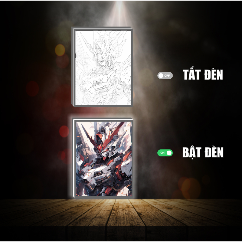 Tranh đèn led 3D đổi màu GUNDAM - Tranh đèn led 3D GUNDAM trang trí bàn làm việc, đèn ngủ