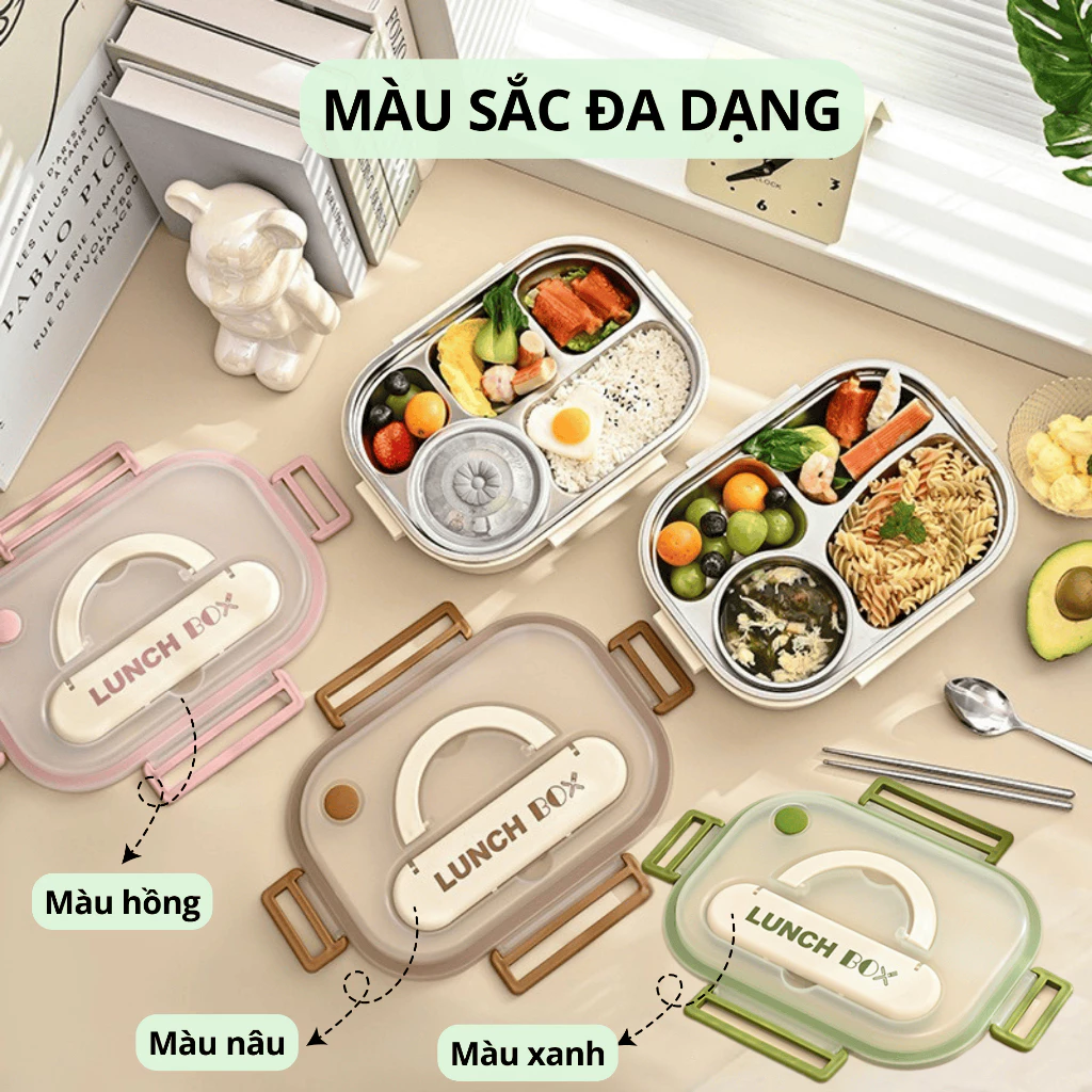 Hộp cơm 4 ngăn khay inox cao cấp Uchan Hộp đựng thức ăn Camen cơm chia ngăn SP15